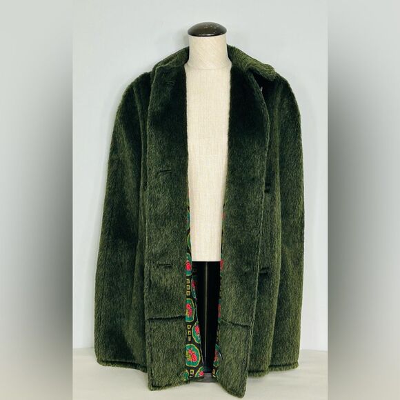Mid-Century Europe Craft Wool Blend Faux Fur Cape with Arm Slits MEASUREMENTS - Picture 5 of 16